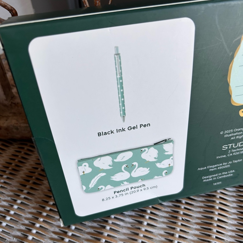Studio Oh! Pencil Pouch & Gel Pen Gift Set featuring a blue swan pattern - Picture 3 of 3